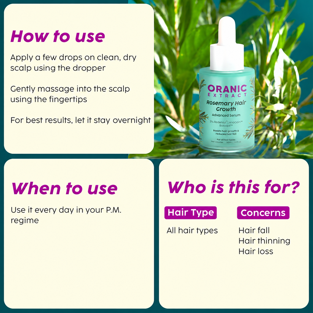 Oranic Extract Rosemary Advanced Hair Growth Serum with 3% Redensyl